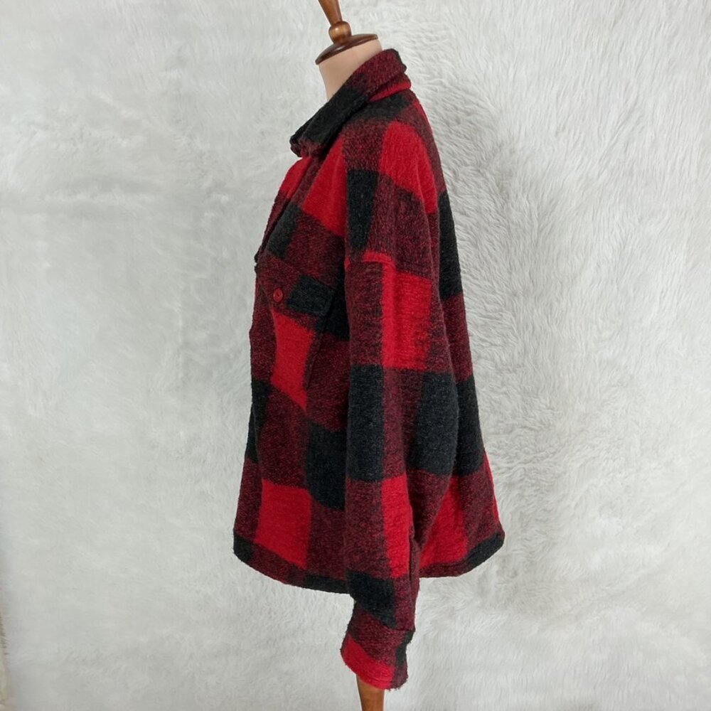Anine Bing Red Black Bobbi Buffalo Plaid Wool Blend Boucle Jacket Shacket L - Picture 3 of 10